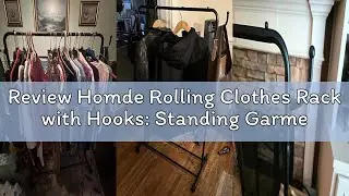 Review Homde Rolling Clothes Rack with Hooks: Standing Garment Storage for Indoor - Hanging Rod for