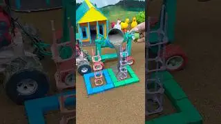 🚜🔥 Diy Real Working Mini Tractor Cement Pillar Making Machine with Bricks 🧱 #shorts