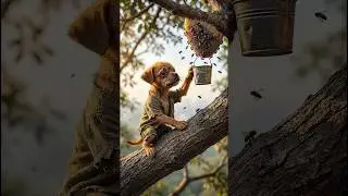 dog wants to collect honey from bee's hive and this happened #shorts #dogshorts