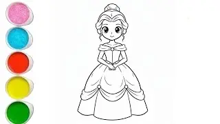 Cute Princess Belle Drawing for kids, Painting & Coloring for kids, Toddlers | Let's Draw Together