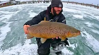 Hidden Harbor Ice Fishing Lake Michigan Browns & Steelhead!