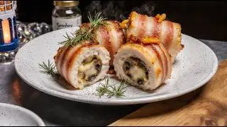 Bacon-Wrapped Chicken Rolls with Mushroom & Cheese &mdash; Easy and Juicy Recipe
