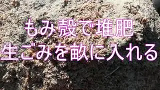 もみ殻で堆肥　　生ごみを畝に入れる