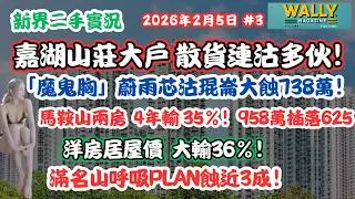 新界2手快遞2.5：嘉湖山莊大戶散貨沽多伙！「魔鬼胸」蔚雨芯沽琨崙大蝕738萬！馬鞍山兩房蝕35%！洋房居屋價輸36%！滿名山呼吸Plan蝕近3成！