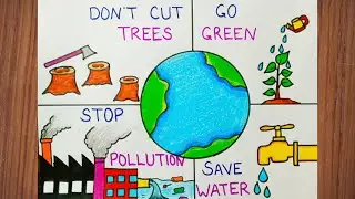 Save water save tree don't cut trees stop pollution drawing easy way to step by step
