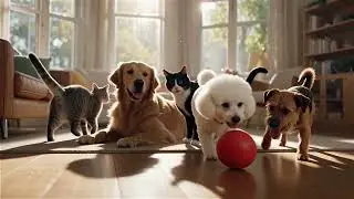 cats and dogs play at home