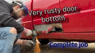 Rust repair on a door skin bottom.