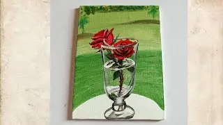 How to paint Red Rose Vase in the garden/acrylic painting