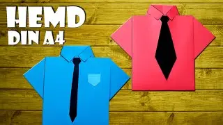 Hemd aus DIN A4 Papier falten Origami Einladungskarte Geburtstag - paper t-shirt DIY craft [4K]