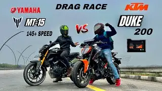 ktm duke 200 2025 vs Yamaha mt-15 v3 | drag race | head 2 head battle 😱
