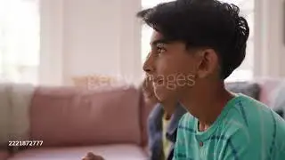 Teenage Brother's playing video games together in their living room. - HD stock video
