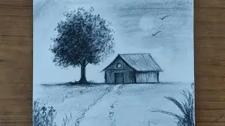 How to draw a charcoal scenery (Real Time) | Charcoal Scenery | Step by step tutorial
