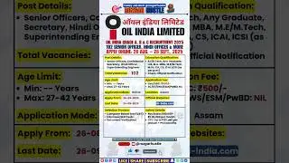 Oil India Recruitment 2025 &ndash; Apply Online | 102 Senior Officer & More Posts | #shorts #job #govtjobs