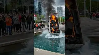Burning Dump Truck Tries to Survive in Water! #truck #viral #shorts #fire #burning