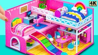 Build 3 Floor Pink Miniature Dollhouse with 2 Bedroom and Rainbow Slide ❤️ DIY Miniature House