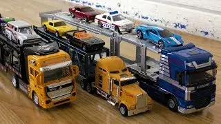 Loading Small Toy Cars in 3 Car Trucks Transporters Video by CARTEKA
