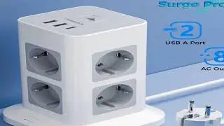 TESSAN Tower Power Strip Multi Outlets with 2 USB +1 Type C 2M Extension Cable EU Plug Vertical Elec