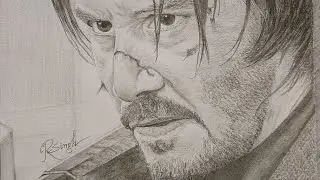 pencil sketch of jhon wick on A4 size of paper