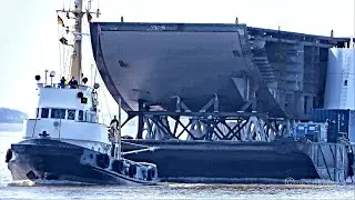 Kreuzfahrtschiff Module f&uuml;r Meyerwerft Papenburg tugs bring brandnew DISNEY WISH sections Emden