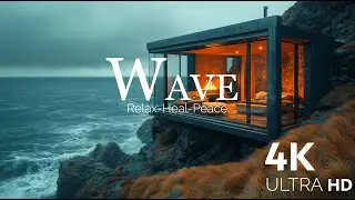 Cliffside Cabin Ambience | Thunderstorm Wind, Ocean Waves & Crackling Fireplace Sounds for Sleep