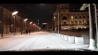 Germany - Berlin. A Night Drive through the Streets of the German Capital, in a After-Snow-Weather.