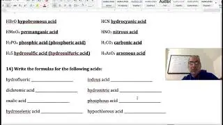Naming and formulas of acids