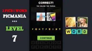 2 Pics 1 Word - PicMania Level 7 - All Answers - Walkthrough