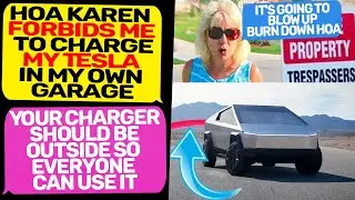 HOA KAREN FORBIDS ME CHARGE TESLA IN MY GARAGE! I Am the Owner of this Land r/MaliciousCompliance