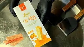 ASMR || How to make ORANGE 🍊 Wafers to Ice Cream Rolls || Relaxing 😌 Delicious || No Talk ||