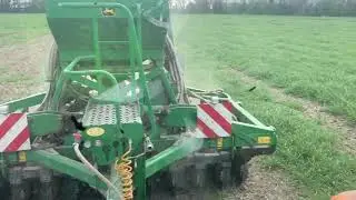 In crop Drainage work and patching in spring Barley with John Deere 750A and 6930 Premium