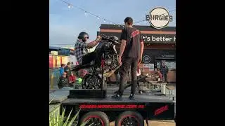 Looping out the bike on the wheelie machine - THANK GOD FOR THE STRAPS!  WHEELIE MACHINES AUSTRALIA