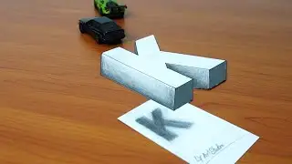 3D Trick Art On Paper, Floating Letter K