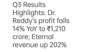 Q3 Results Highlights: Dr. Reddy's profit falls 14% YoY to ₹1,210 crore; Eternal revenue up 202%