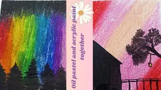 I Used Oil Pastel & Acrylic Together in ONE Painting  | Rainbow Night Sky Art  |Easy painting ideas 