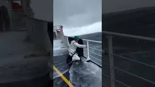 ONE SLIP AND HE&rsquo;S GONE! North Sea SHIP STORM 😱🌊 #NorthSea #ShipInStorm #BigWaves #DangerousJobs