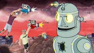 OS BONECOS CABEÇAS DE XÍCARAS ENFRENTARAM O CHEFÃO ROBÔ GIGANTE!! - Cuphead