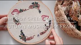 Autumn Mushroom design photo frame for Polaroid or 4x6 card/ MoodyGreen hand embroidery stitch along