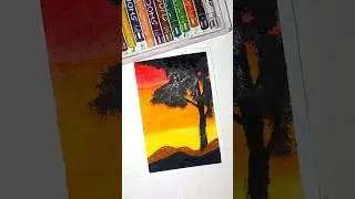 🌅 Easy Sunset Scenery Drawing | Oil Pastel Art #shorts