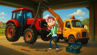 🐒🔧 Fixing the Broken Tractor! 🚜 Monkey Mechanic & Tow Truck Help | Fun Vehicles Farm Animation