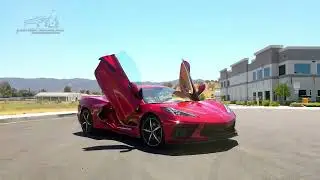 Red Chevrolet Corvette C8 with Lambo Doors by Vertical Doors, Inc.