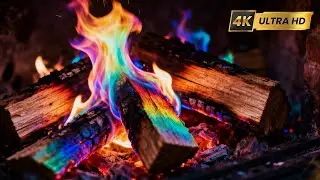 4K RAINBOW Fireplace Flames Ambience (12 HOURS NO MUSIC). Fireplace with Logs Crackling Fire Sounds!