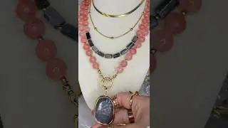 Watermelon Quartz & Hawkeye #natural #semiprecious #crystals #aesthetic #jewelry #necklace #pink