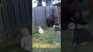 dog rescues baby from giant brown bear #marvel #rescueefforts #cute