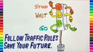 Road Safety Poster Drawing for Compilation Traffic Rules Drawing Easy/ Traffic Signal Drawing Easy 💕