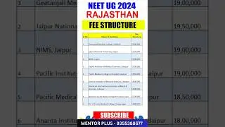 Rajasthan MBBS Fee Structure for NEET 2024 #shorts #viral #viralvideo #shortvideo #neet2024