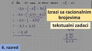 Izrazi sa racionalnim brojevima, tekstualni zadaci - matematika za 6 razred