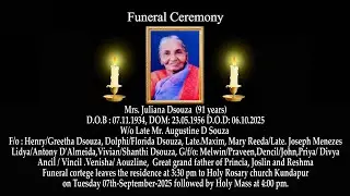 Funeral Ceremony of Mrs. Juliana Dsouza (91 years) | Holy Rosary church Kundapur.