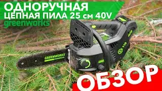 Одноручная пила аккумуляторная цепная 25 см Greenworks 40V GD40TCS, бесщёточная
