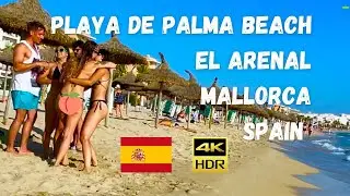 MALLORCA , Playa Palma Beach in August Walk 2021 beach in 4k // Best Beaches in Spain 2021