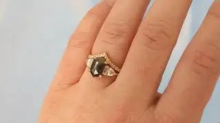 Salt and Pepper Diamond Ring, 18k Rose Gold Engagement Ring, Unique Bridal Set